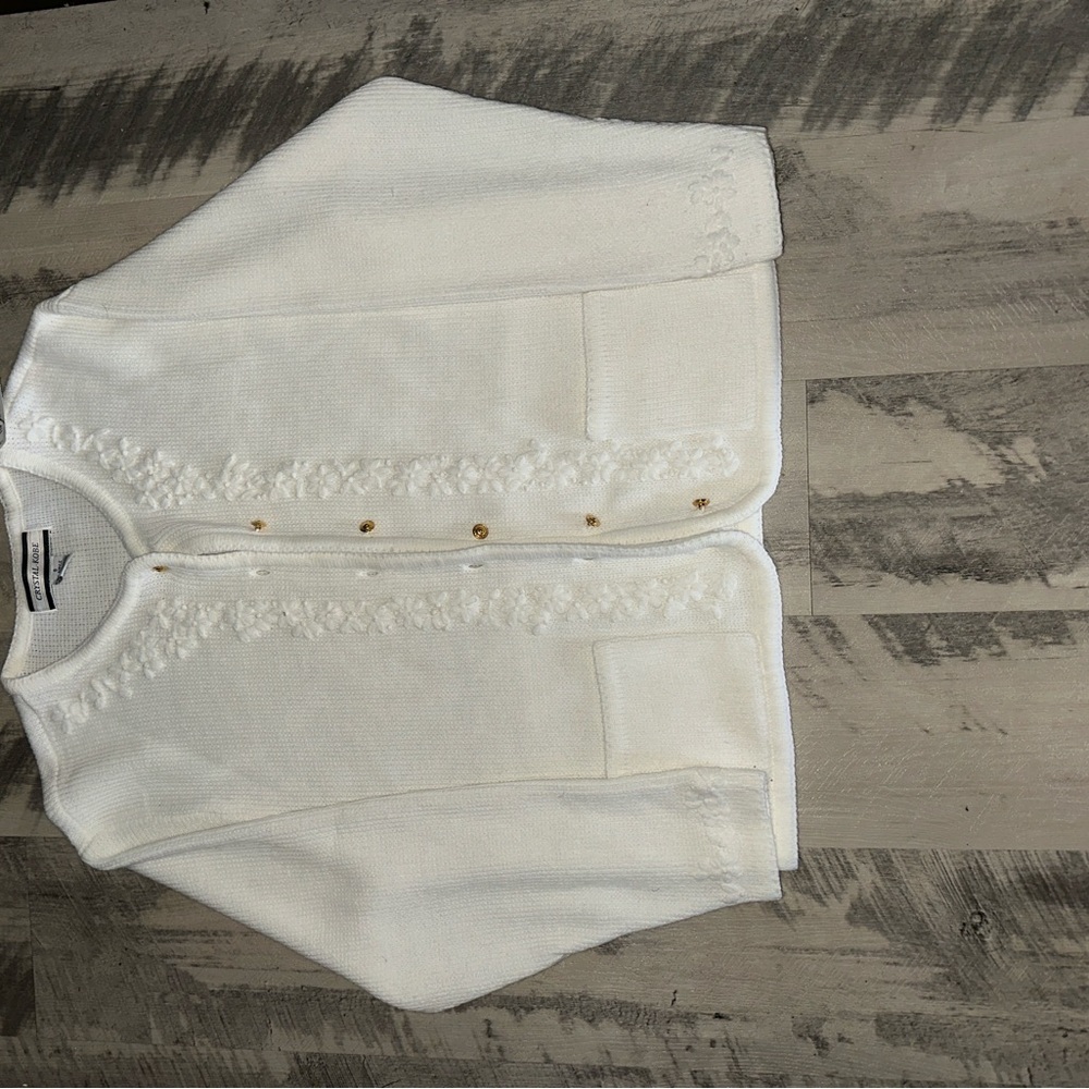 Crystal Kobe Women's Sweater Top Size M Button Down Cable Knit Cream